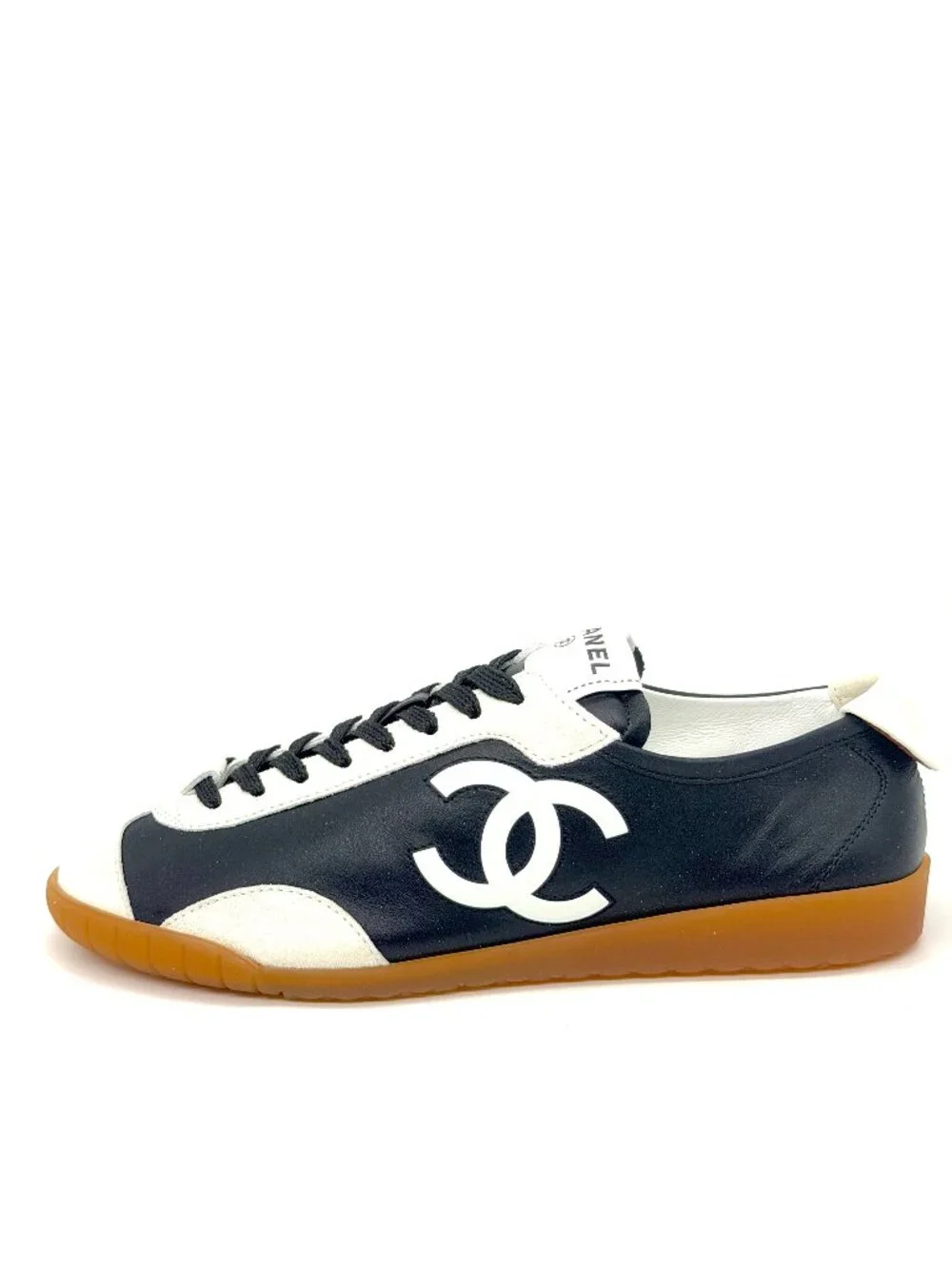 CHANEL REV Leather Suede CC Slim Retro Lace Up Sneakers Flats Trainers Shoes